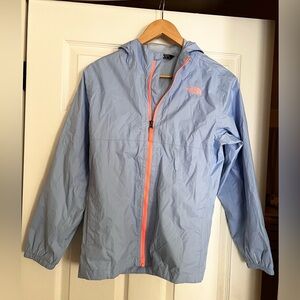 The North Face Sky Blue Jacket with Coral Highlights - girls XL or Women’s M